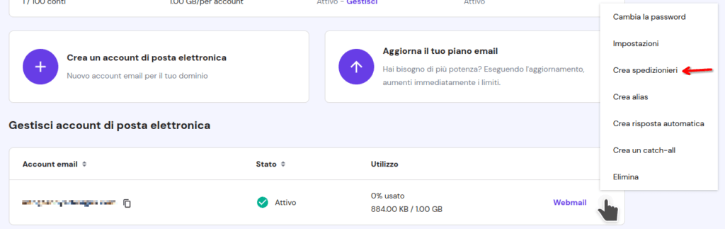Crea spedizionieri