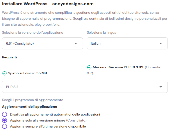 Versione WordPress Installare WordPress